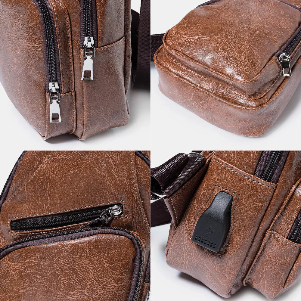 Men Casual Resistant Waterproof Anti-theft Chest Bag Headphone Hole USB Charging Port Design Multi-pocket Travel Daypack Shoulder Bag