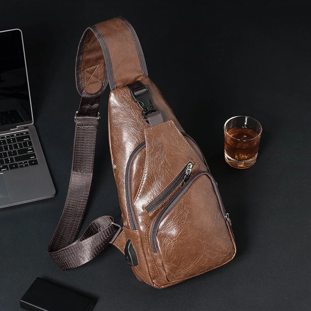 Men Casual Resistant Waterproof Anti-theft Chest Bag Headphone Hole USB Charging Port Design Multi-pocket Travel Daypack Shoulder Bag
