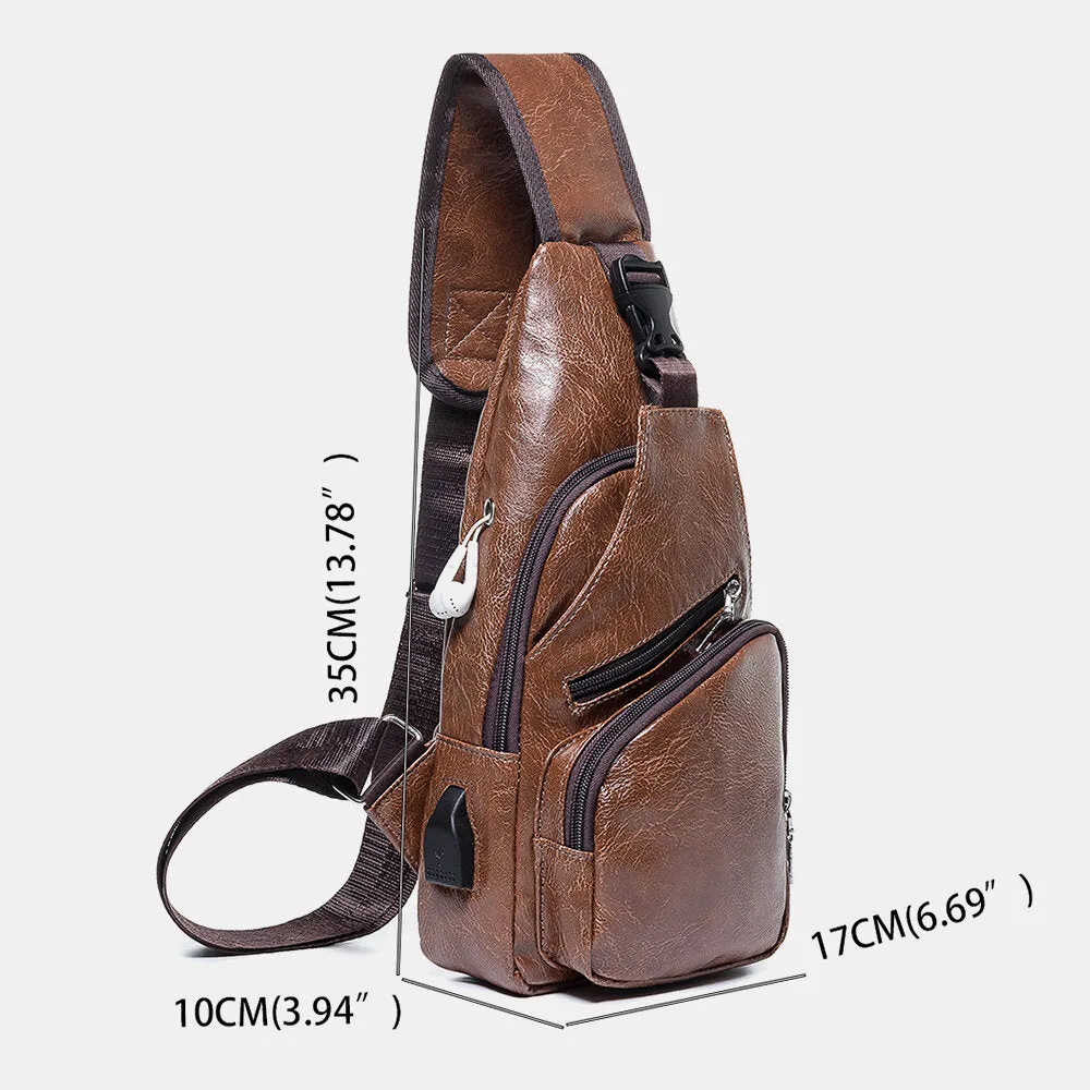 Men Casual Resistant Waterproof Anti-theft Chest Bag Headphone Hole USB Charging Port Design Multi-pocket Travel Daypack Shoulder Bag