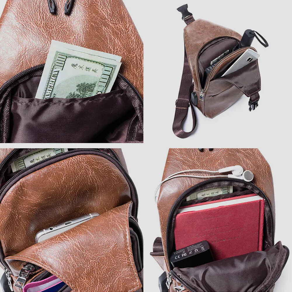 Men Casual Resistant Waterproof Anti-theft Chest Bag Headphone Hole USB Charging Port Design Multi-pocket Travel Daypack Shoulder Bag