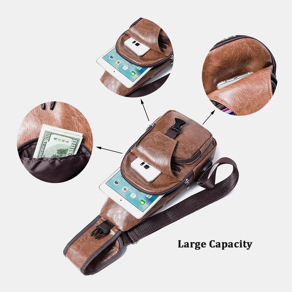 Men Casual Resistant Waterproof Anti-theft Chest Bag Headphone Hole USB Charging Port Design Multi-pocket Travel Daypack Shoulder Bag