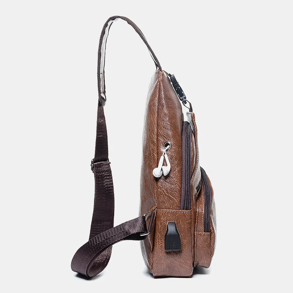 Men Casual Resistant Waterproof Anti-theft Chest Bag Headphone Hole USB Charging Port Design Multi-pocket Travel Daypack Shoulder Bag