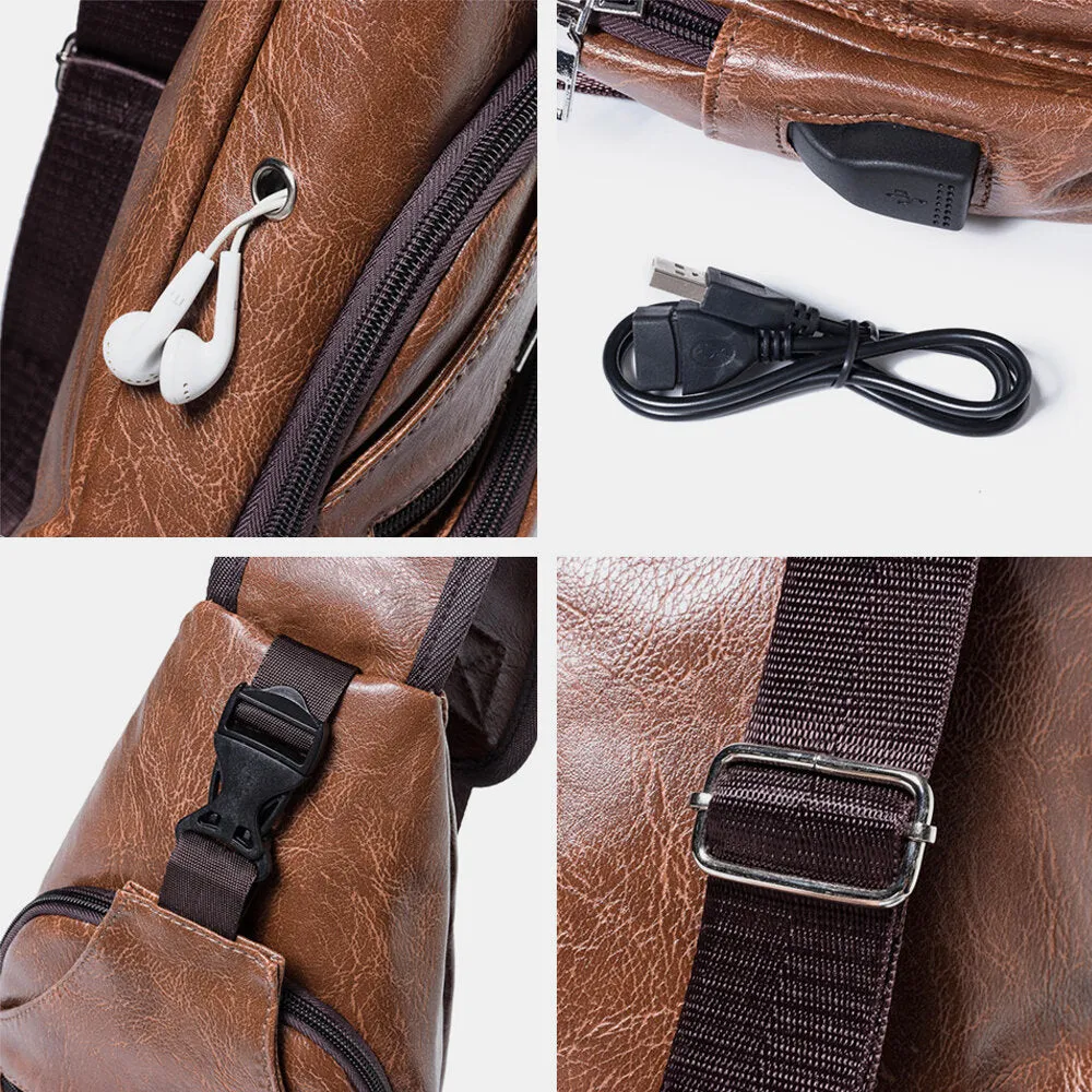 Men Casual Resistant Waterproof Anti-theft Chest Bag Headphone Hole USB Charging Port Design Multi-pocket Travel Daypack Shoulder Bag