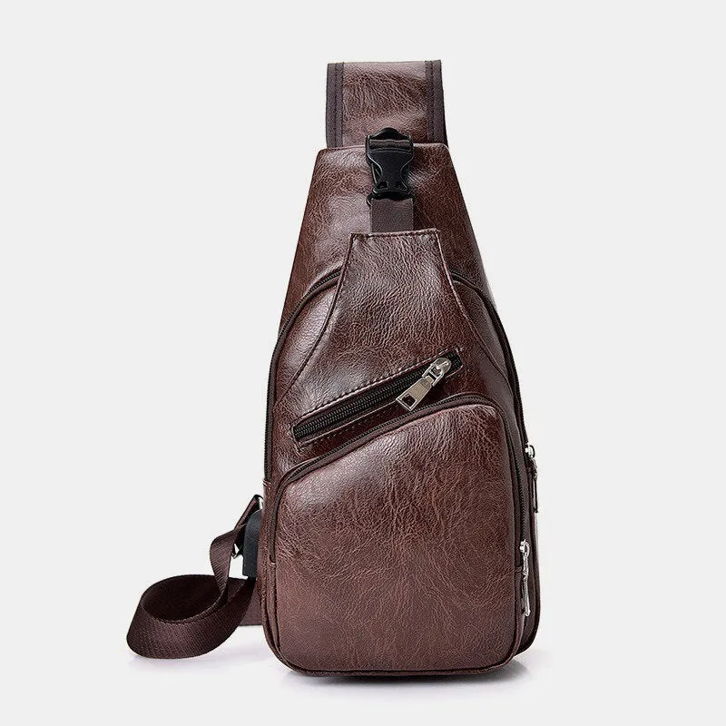 Men Casual Resistant Waterproof Anti-theft Chest Bag Headphone Hole USB Charging Port Design Multi-pocket Travel Daypack Shoulder Bag