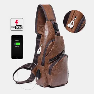 Men Casual Resistant Waterproof Anti-theft Chest Bag Headphone Hole USB Charging Port Design Multi-pocket Travel Daypack Shoulder Bag