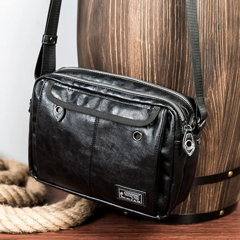 Men Retro Headphone Hole Design Waterproof Work Bag Crossbody Bags