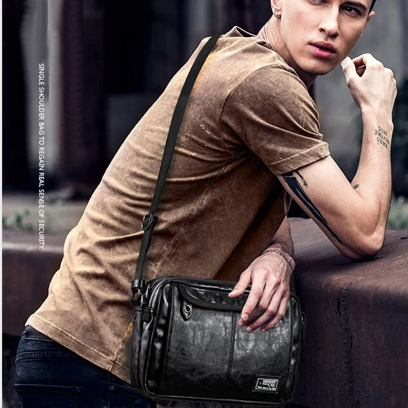 Men Retro Headphone Hole Design Waterproof Work Bag Crossbody Bags