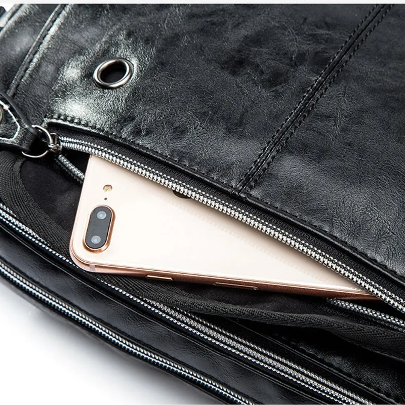 Men Retro Headphone Hole Design Waterproof Work Bag Crossbody Bags