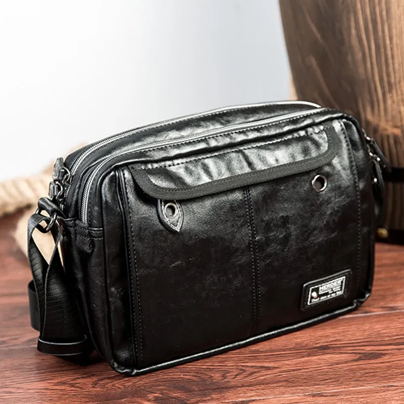 Men Retro Headphone Hole Design Waterproof Work Bag Crossbody Bags