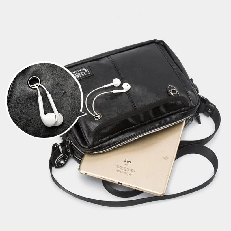 Men Retro Headphone Hole Design Waterproof Work Bag Crossbody Bags