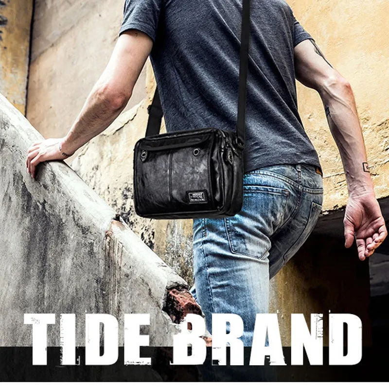 Men Retro Headphone Hole Design Waterproof Work Bag Crossbody Bags