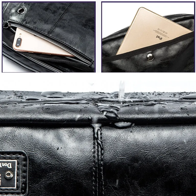 Men Retro Headphone Hole Design Waterproof Work Bag Crossbody Bags