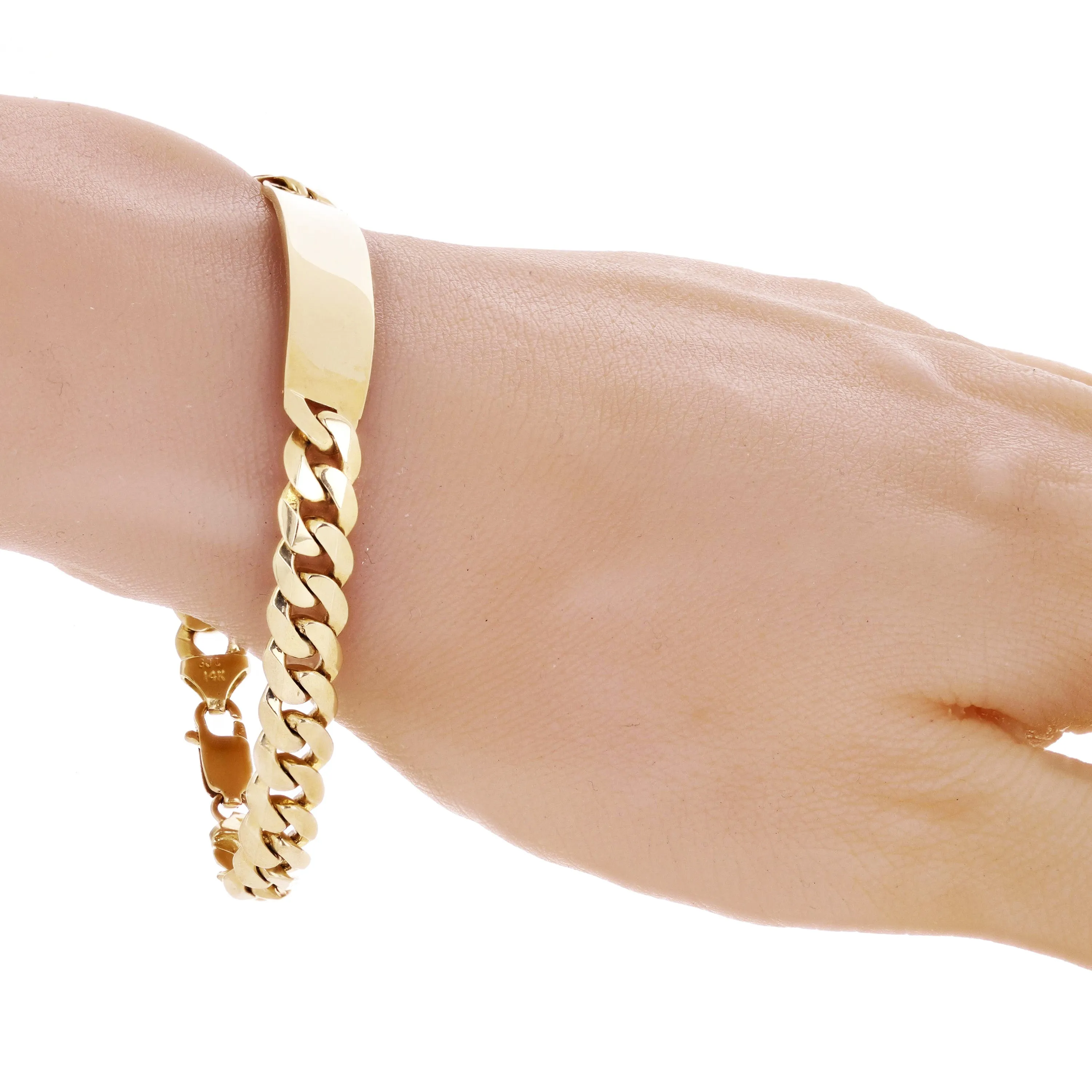 Men's 14k Yellow Gold Cuban ID Bracelet 8.5" 9.2mm 28.5 grams
