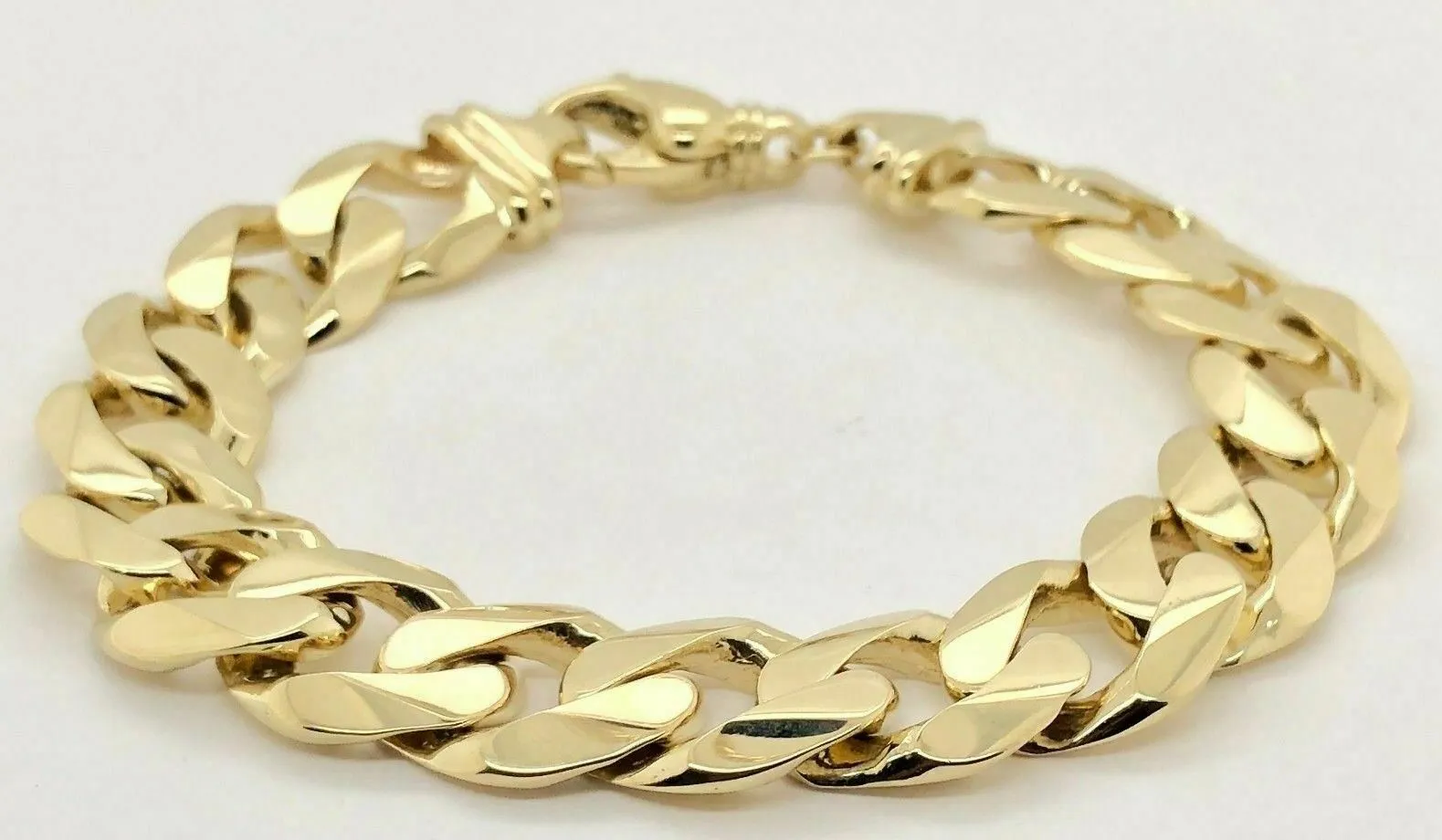 Men's 14k Yellow Gold Solid Heavy Cuban Link Chain Bracelet 8" - 9.5" 15.6mm