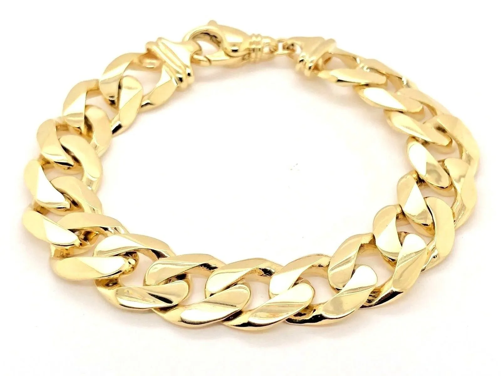 Men's 14k Yellow Gold Solid Heavy Cuban Link Chain Bracelet 8" - 9.5" 15.6mm