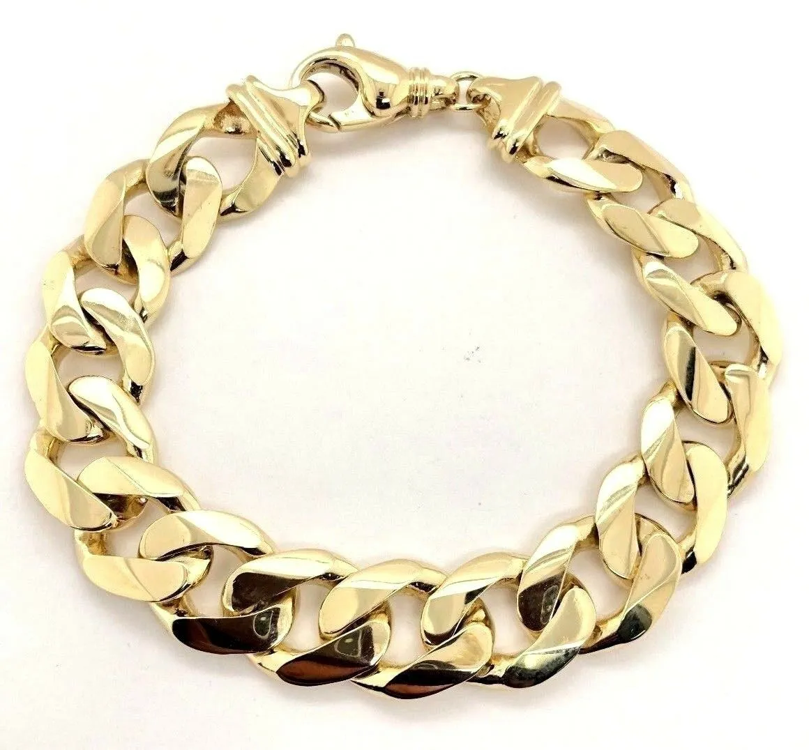 Men's 14k Yellow Gold Solid Heavy Cuban Link Chain Bracelet 8" - 9.5" 15.6mm