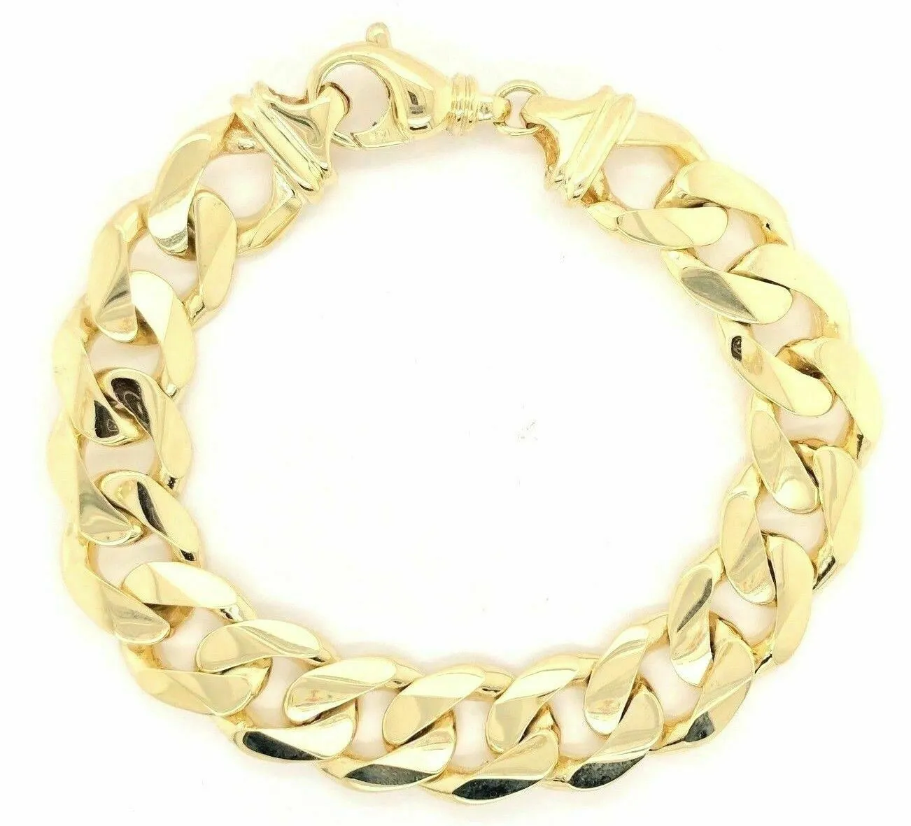 Men's 14k Yellow Gold Solid Heavy Cuban Link Chain Bracelet 8" - 9.5" 15.6mm