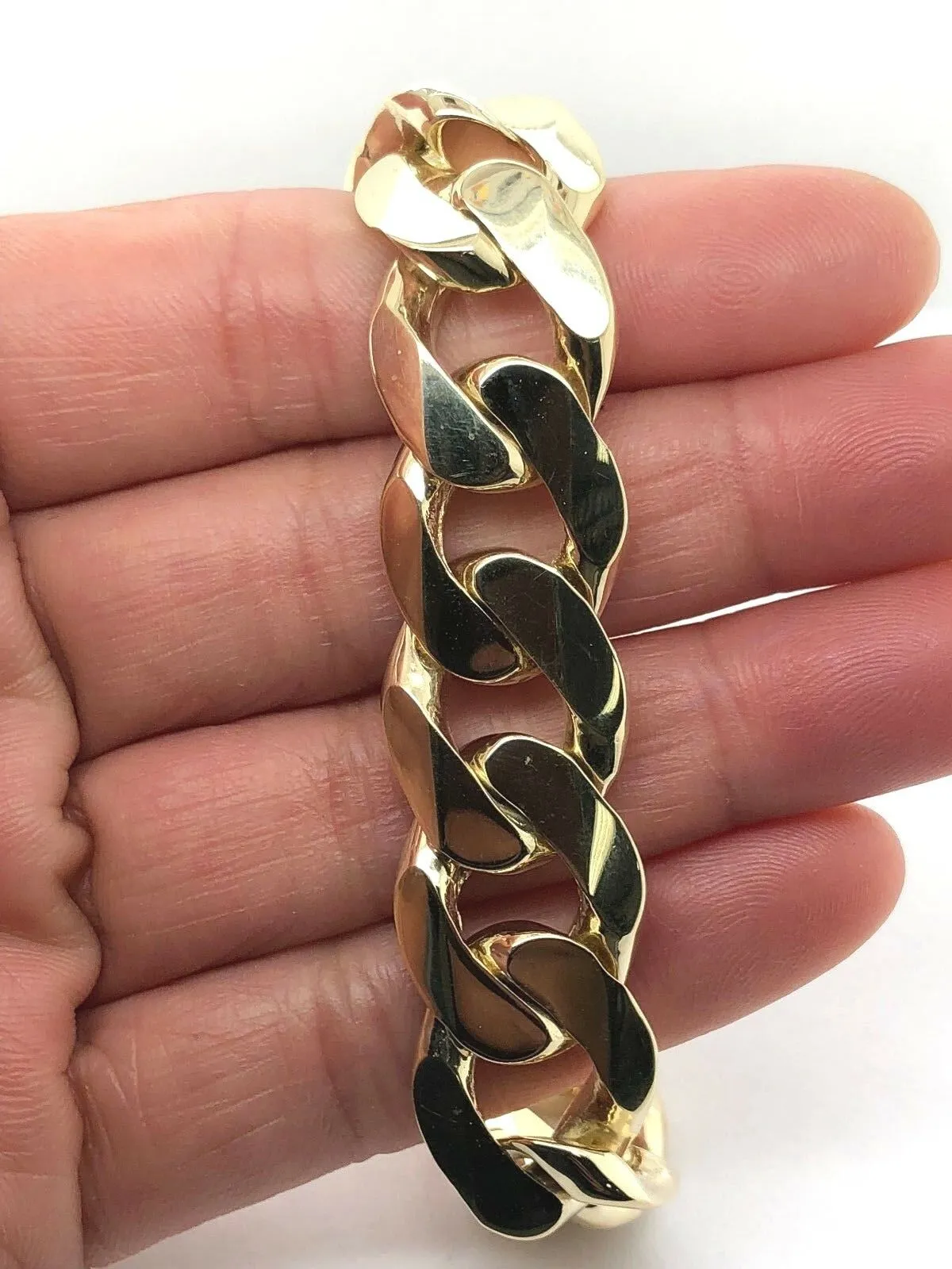Men's 14k Yellow Gold Solid Heavy Cuban Link Chain Bracelet 8" - 9.5" 15.6mm