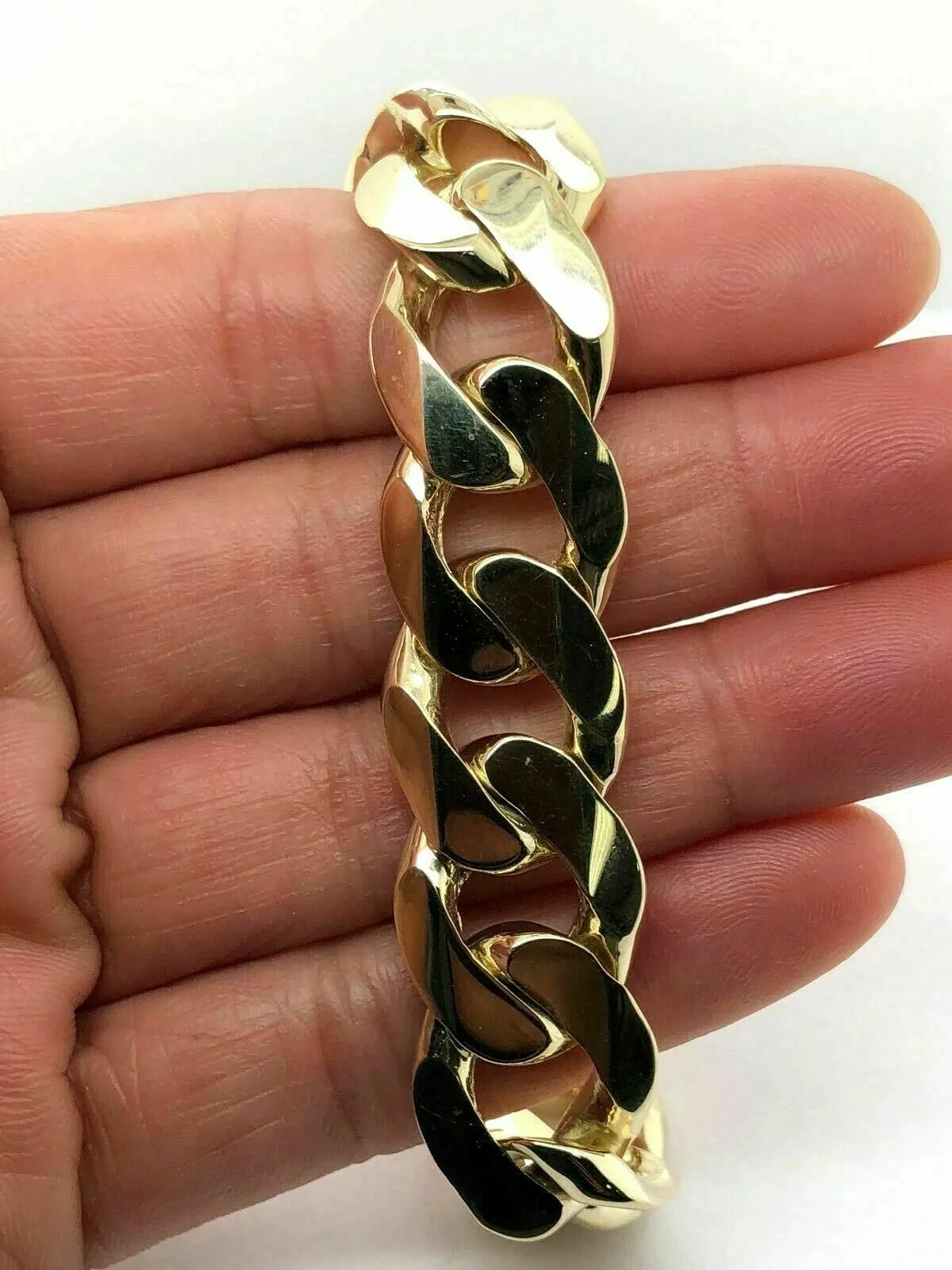 Men's 14k Yellow Gold Solid Heavy Cuban Link Chain Bracelet 8" - 9.5" 15.6mm