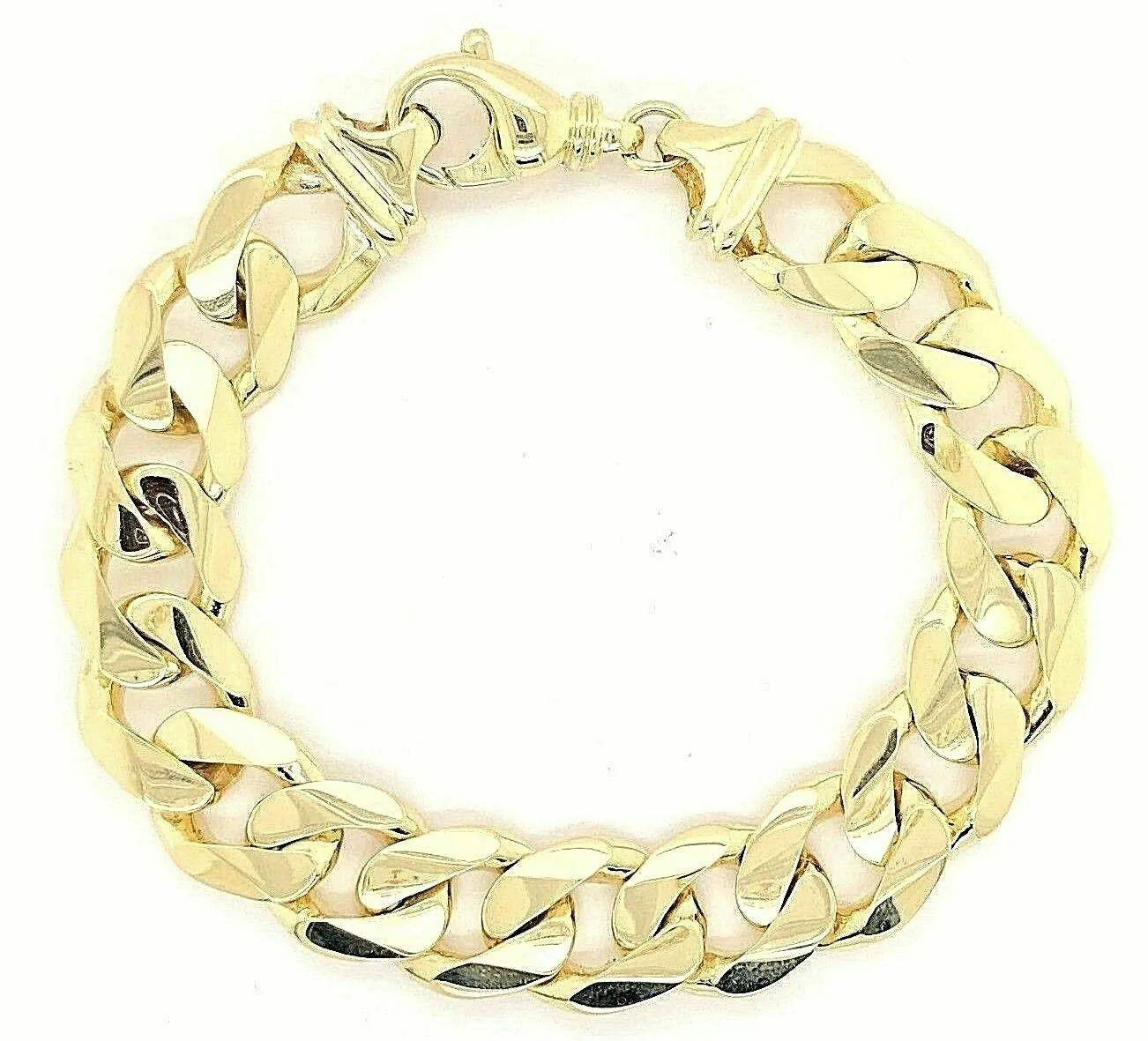 Men's 14k Yellow Gold Solid Heavy Cuban Link Chain Bracelet 8" - 9.5" 15.6mm