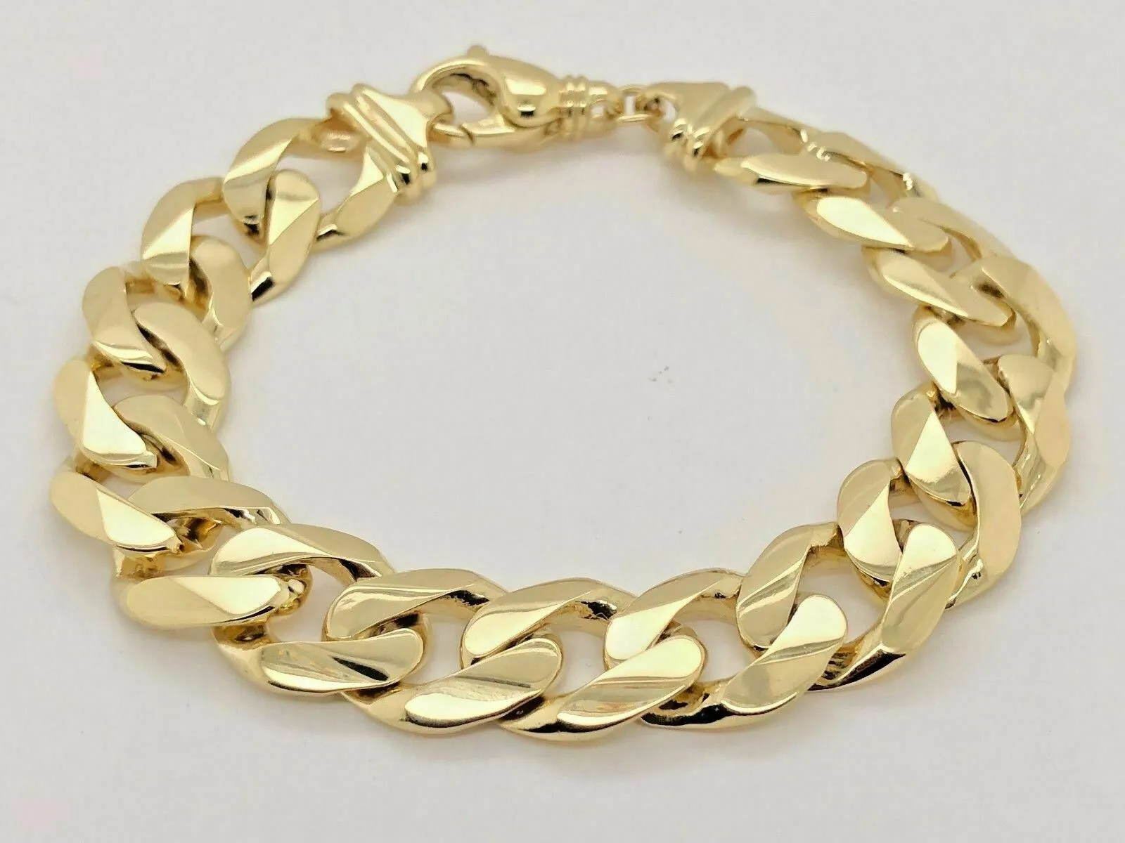 Men's 14k Yellow Gold Solid Heavy Cuban Link Chain Bracelet 8" - 9.5" 15.6mm