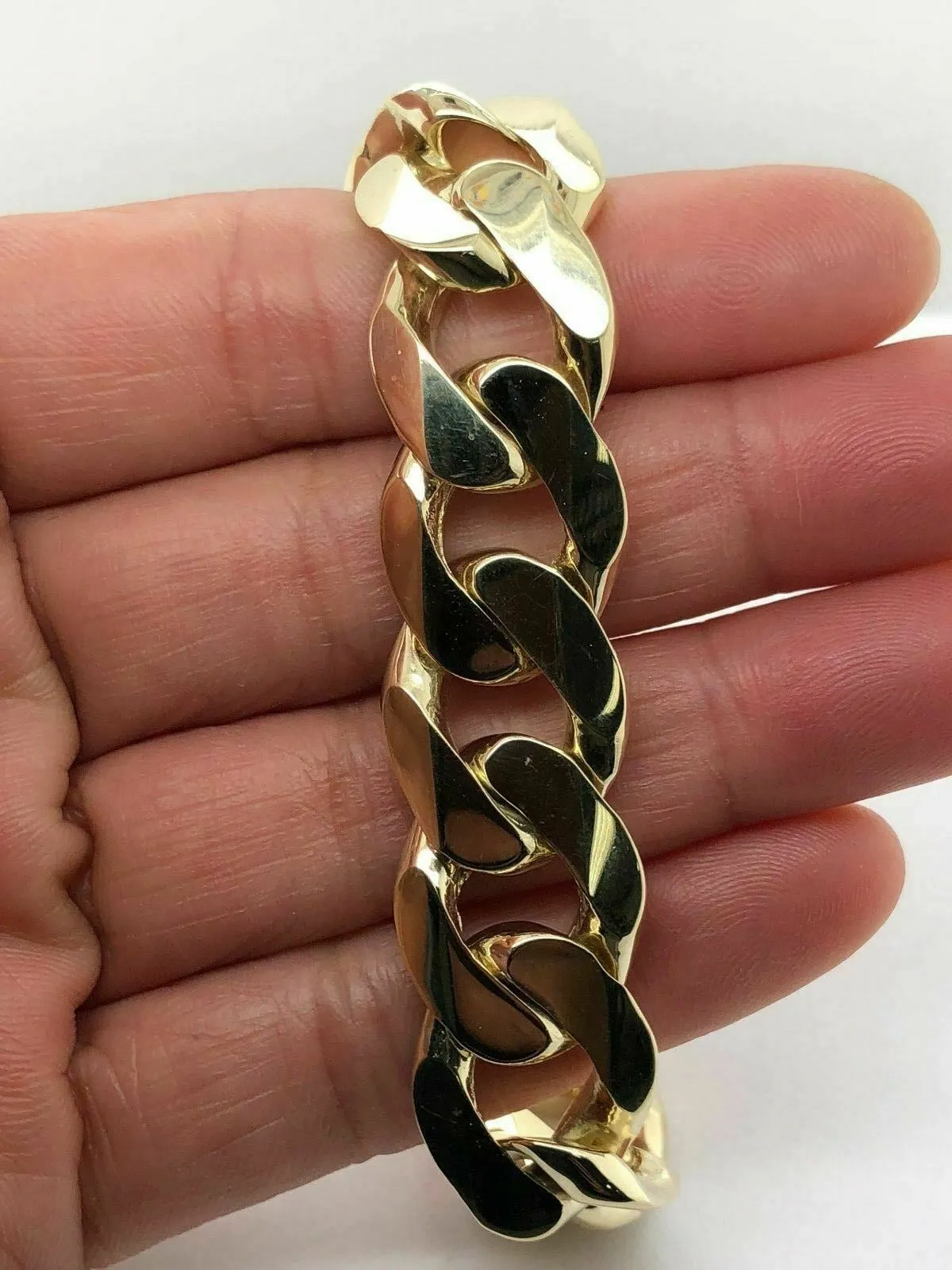 Men's 14k Yellow Gold Solid Heavy Cuban Link Chain Bracelet 8" - 9.5" 15.6mm