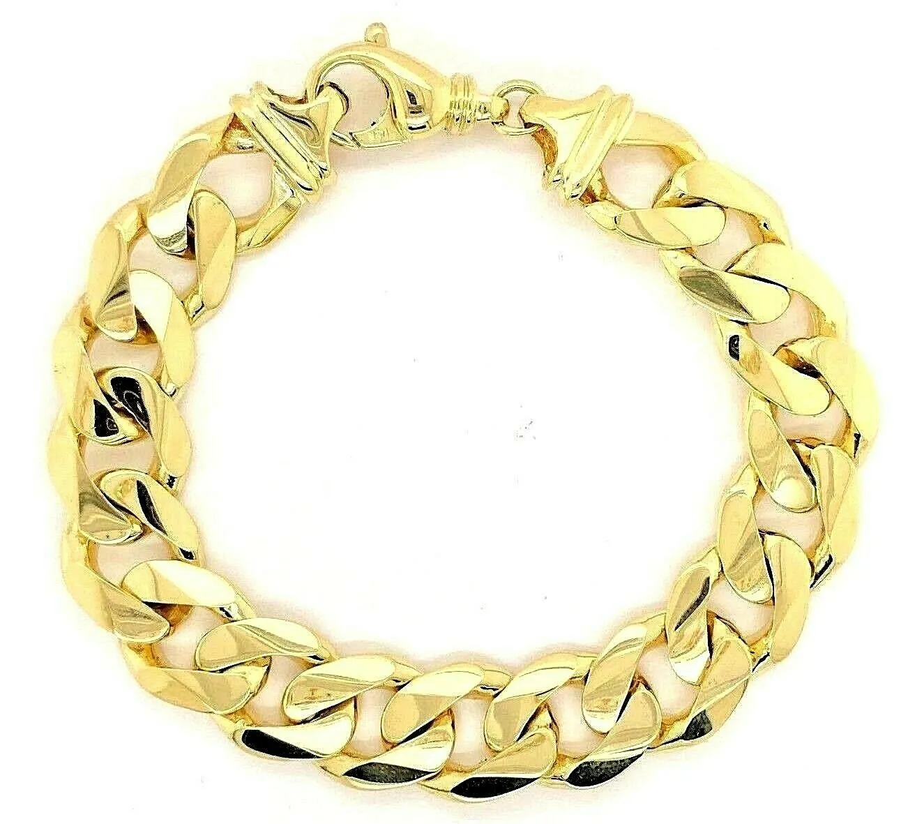 Men's 14k Yellow Gold Solid Heavy Cuban Link Chain Bracelet 8" - 9.5" 15.6mm