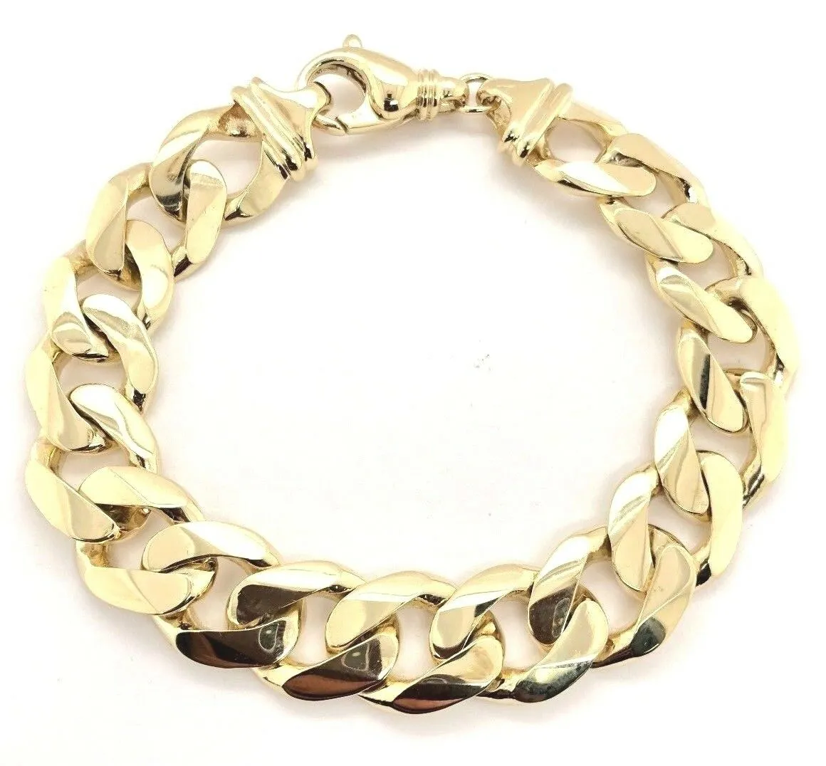 Men's 14k Yellow Gold Solid Heavy Cuban Link Chain Bracelet 8" - 9.5" 15.6mm
