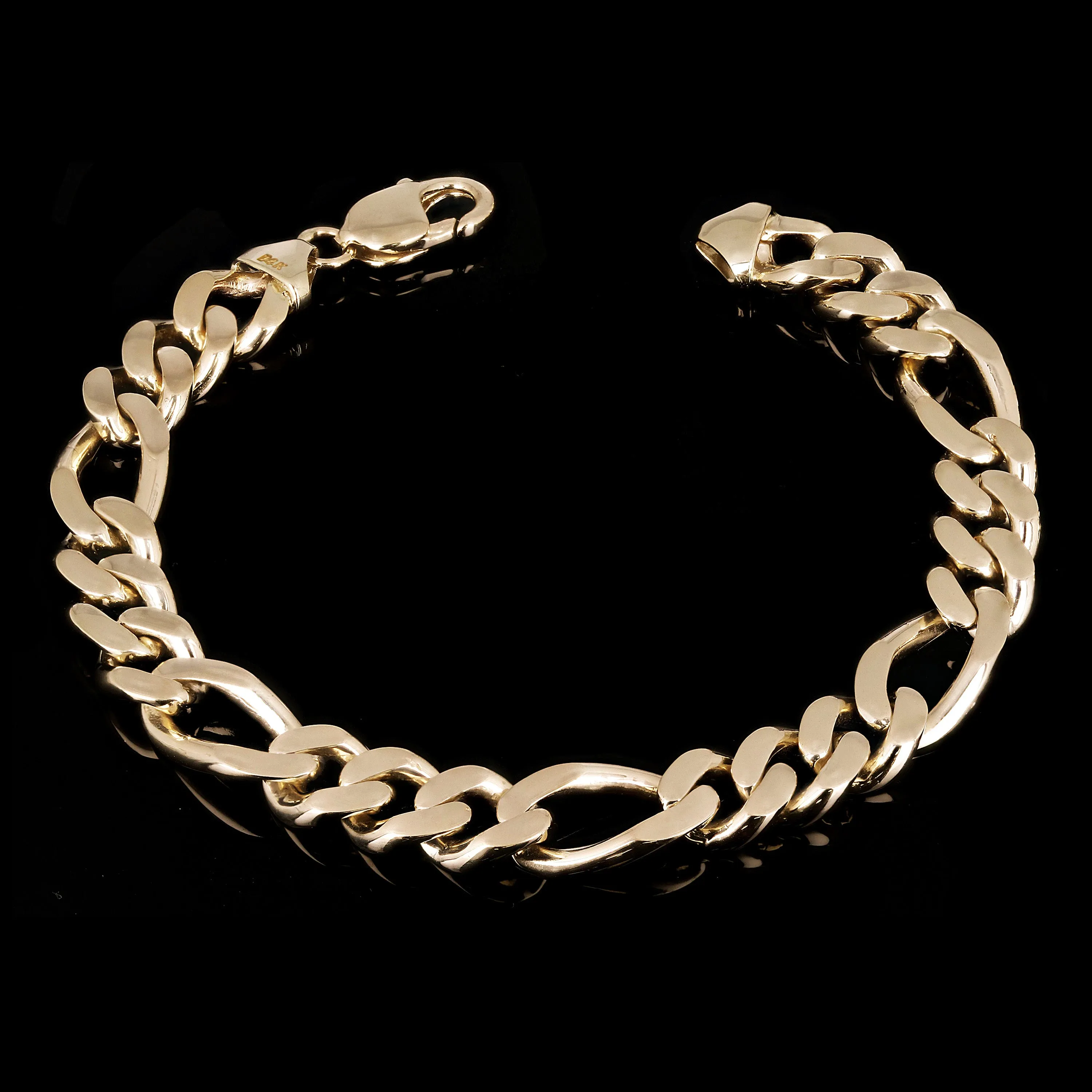 Men's 14k Yellow Gold Solid Heavy Figaro Chain Bracelet 11.7mm Various Lengths