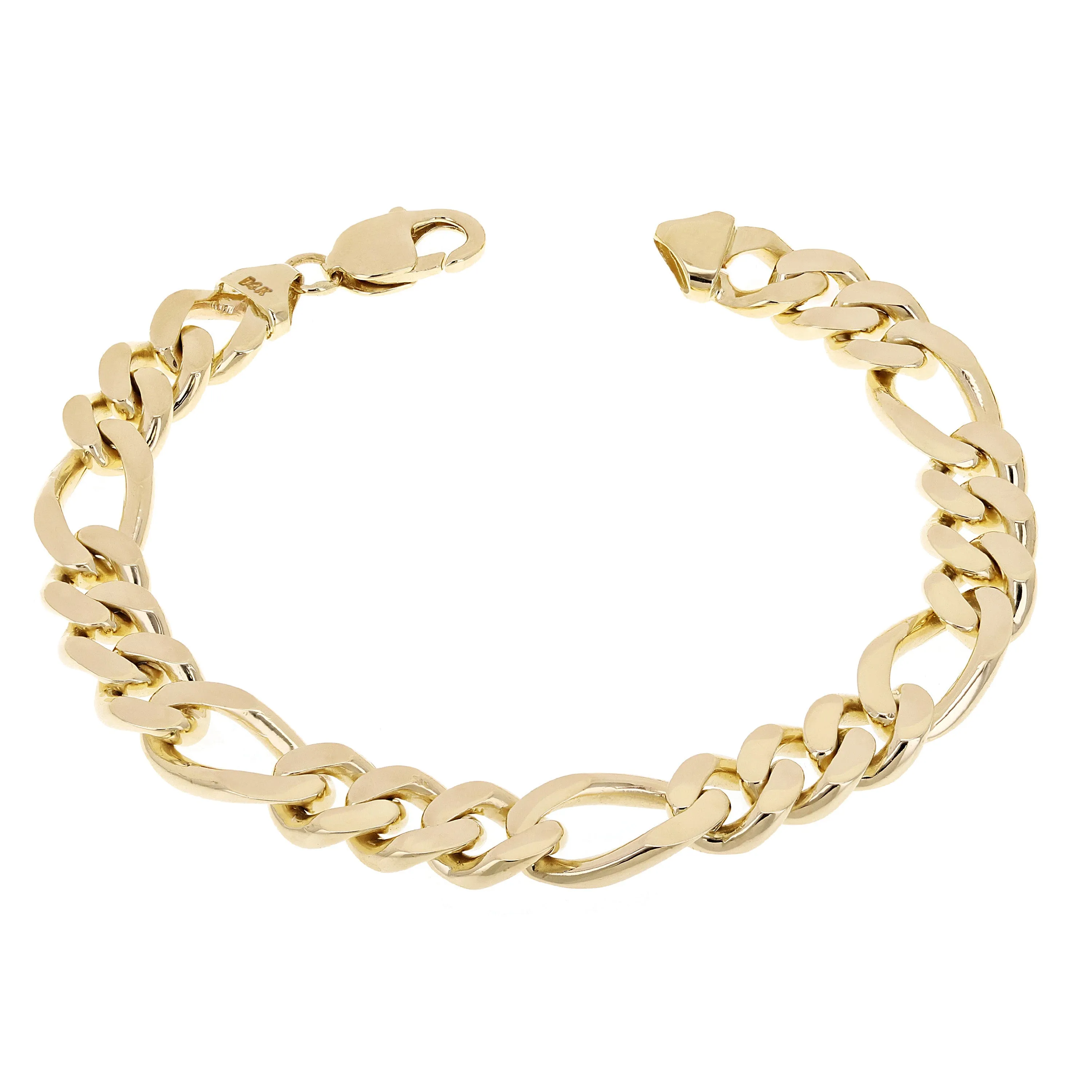 Men's 14k Yellow Gold Solid Heavy Figaro Chain Bracelet 11.7mm Various Lengths