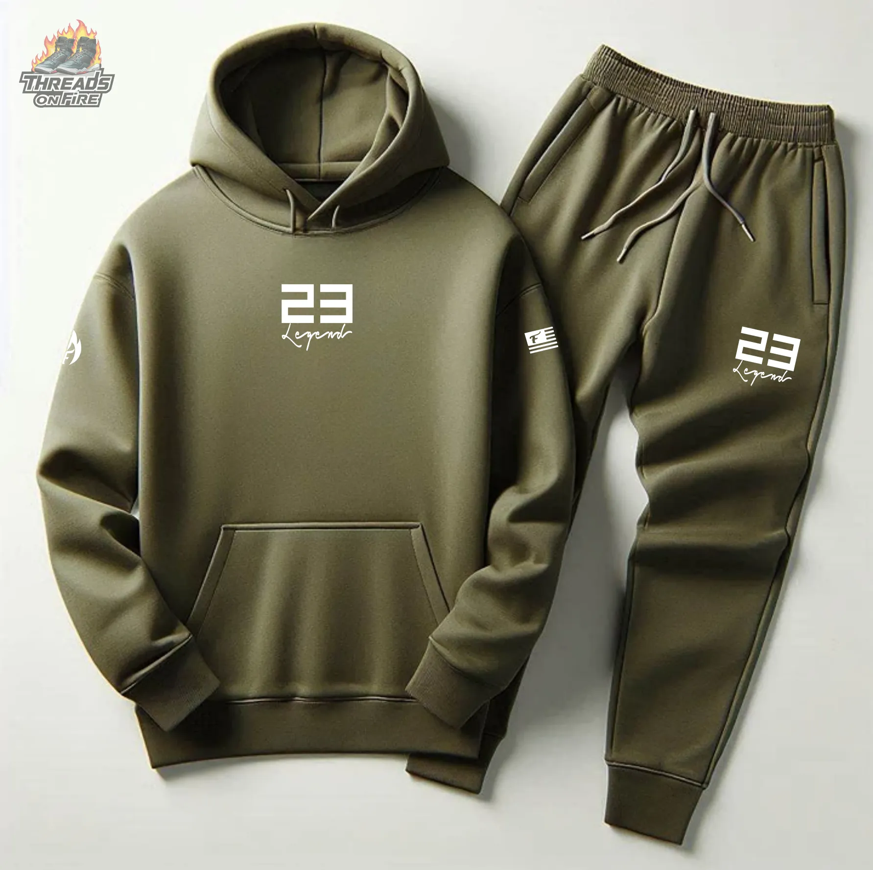 Men's 23 Legend Olive Hoodie Joggers Sweatsuit To Match Air Jordan 5 Olive