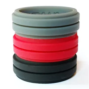 Men's 8mm Crimson Grooved Combo Silicone Bands, Size 9 (91616)