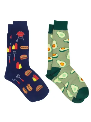Men's Avocados Foodie Dress Socks & BBQ Grill Hot Dogs Hamburger Socks 2-Pairs