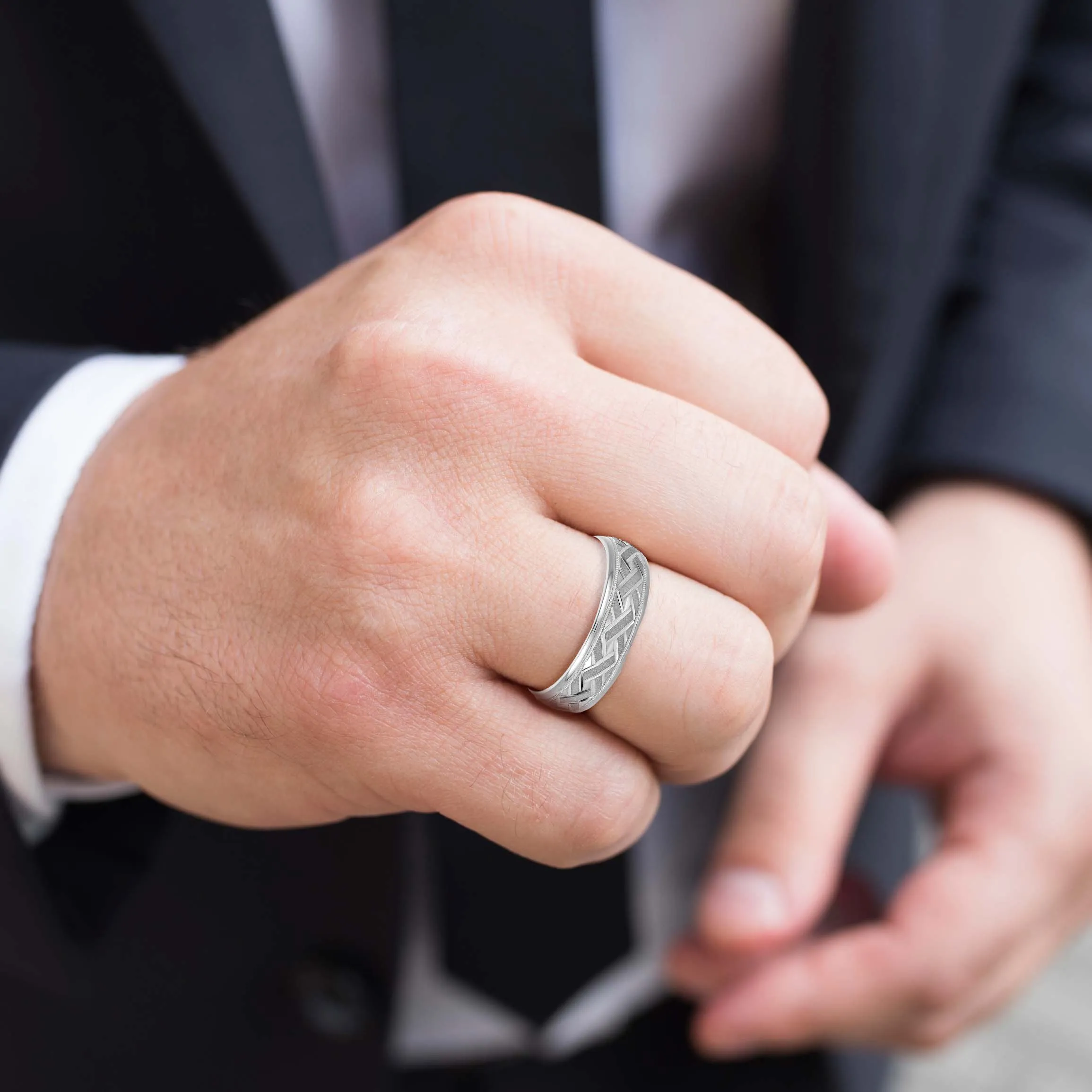 Men's Basket Weave Design Wedding Band