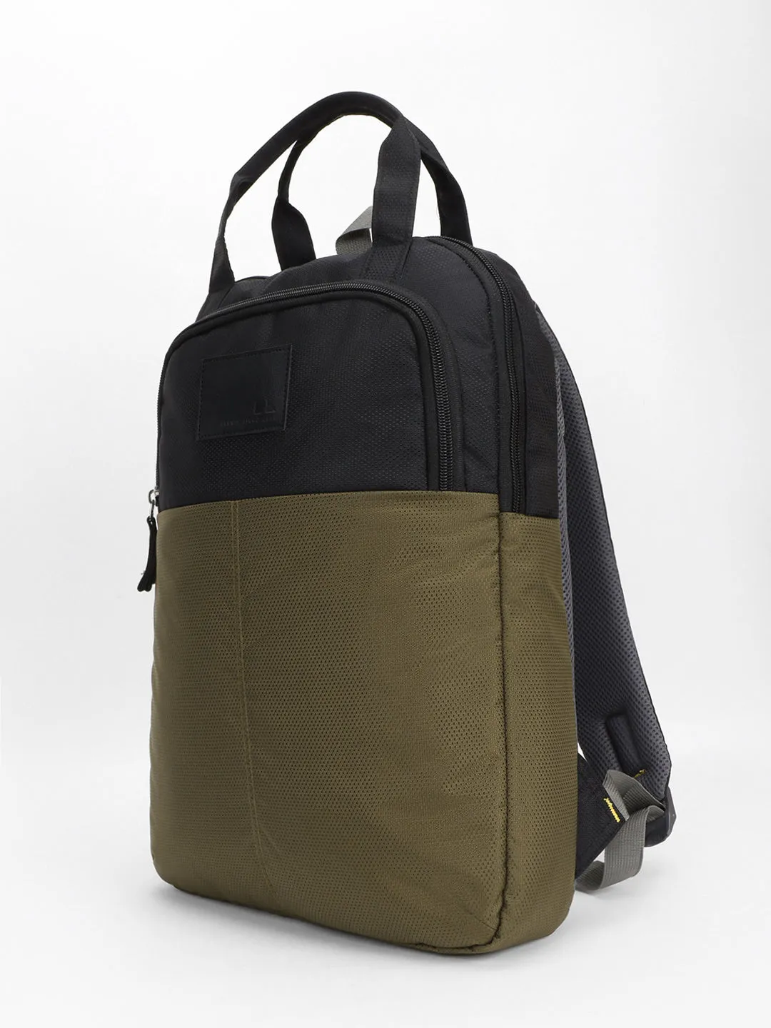 Men's Black & Olive Water Repellent Travel Backpack with adjustable shoulder strap