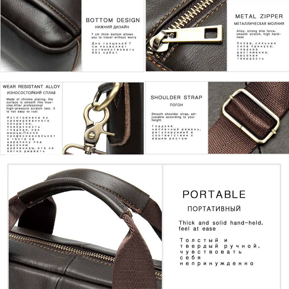 Men's Briefcases Messenger Bag Genuine Leather Laptop Bag