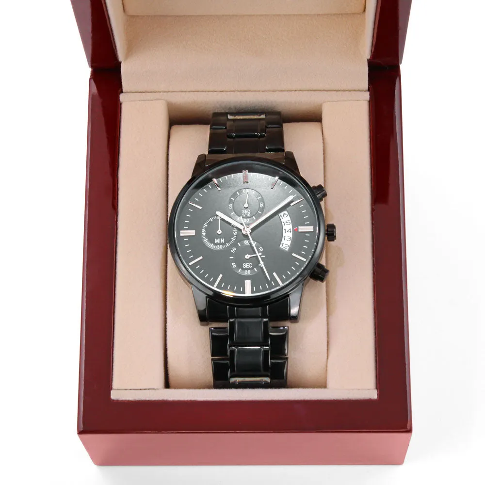 Men's Engraved Black Chronograph Watch