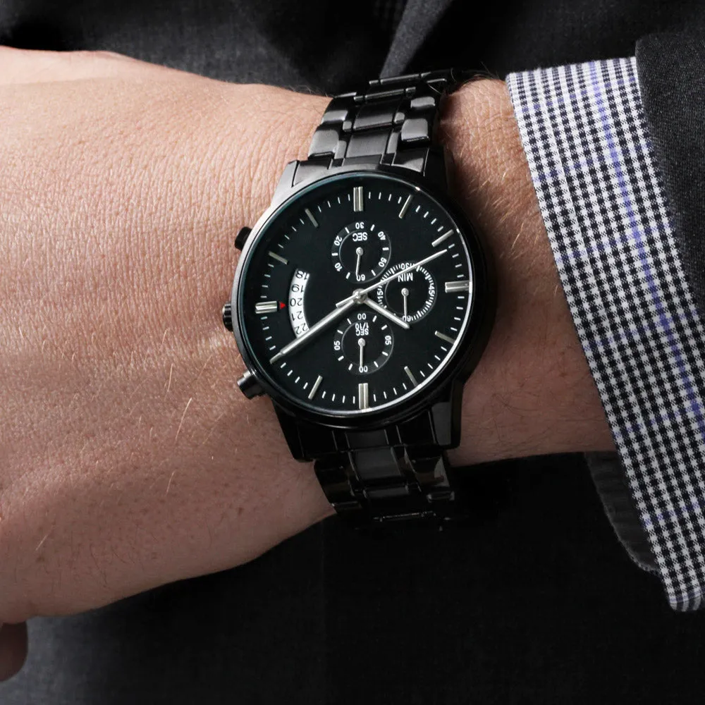 Men's Engraved Black Chronograph Watch