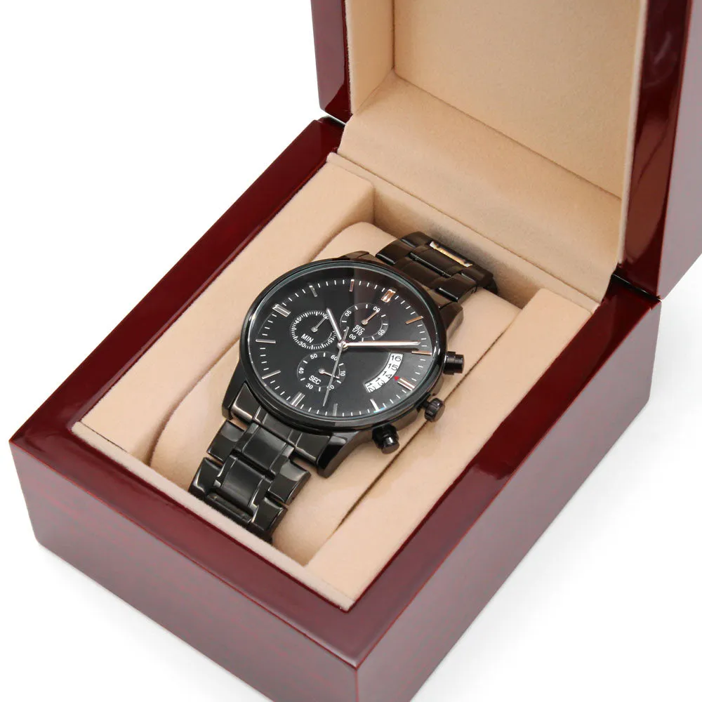 Men's Engraved Black Chronograph Watch