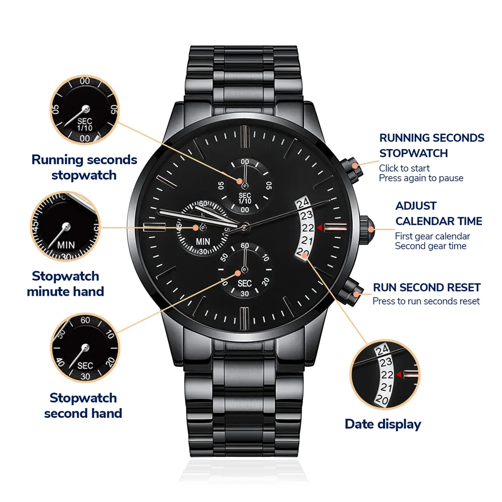 Men's Engraved Black Chronograph Watch