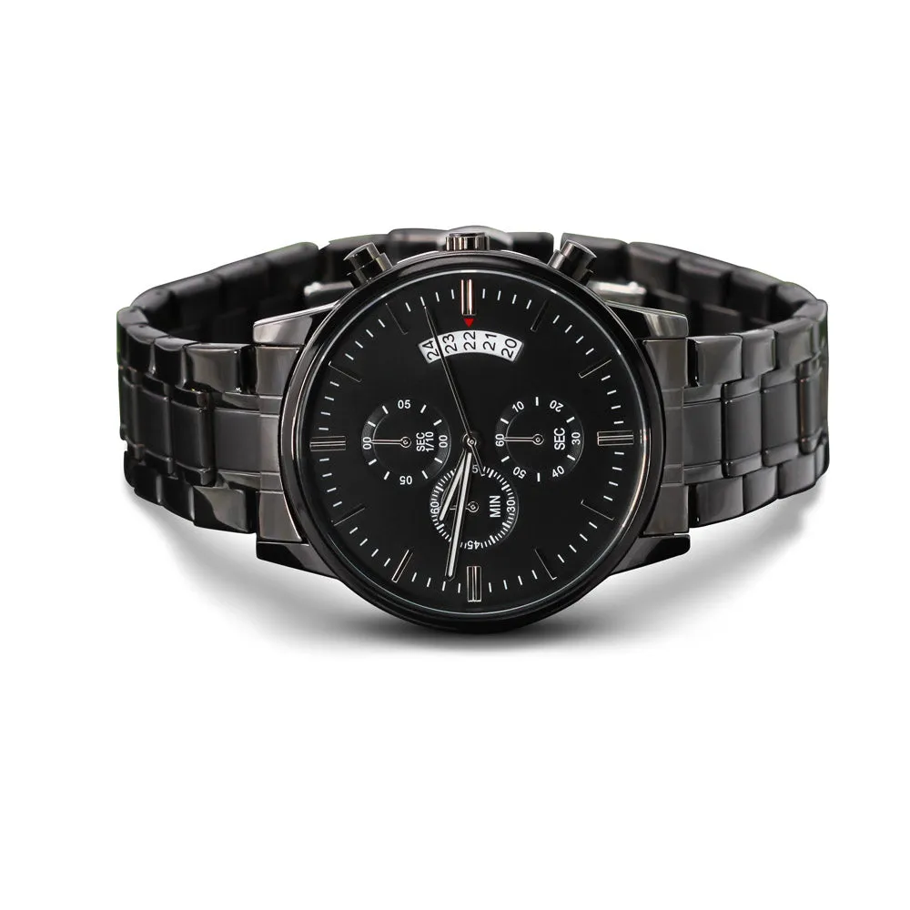 Men's Engraved Black Chronograph Watch
