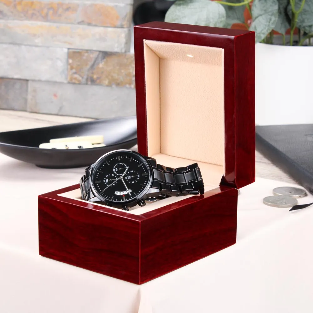 Men's Engraved Black Chronograph Watch