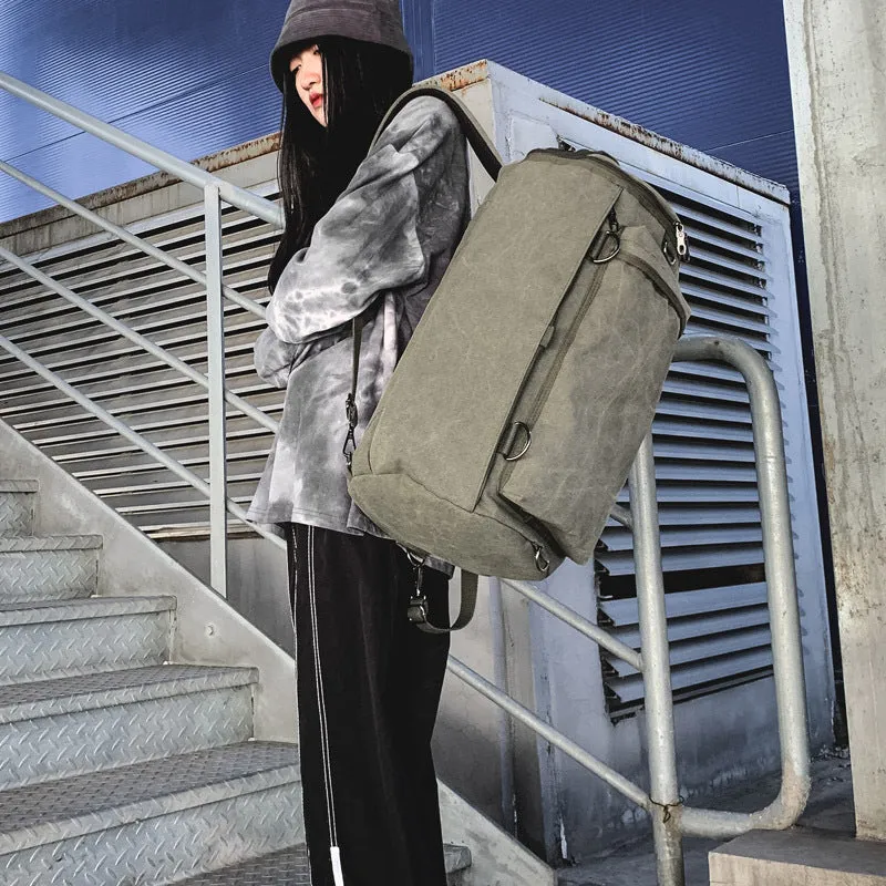 Men's Fashion Large Capacity Cylinder Trend Canvas Backpacks