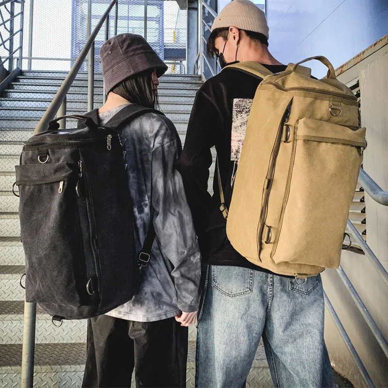 Men's Fashion Large Capacity Cylinder Trend Canvas Backpacks