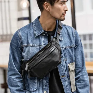Men's Genuine Leather Waist Bag Chest Pack