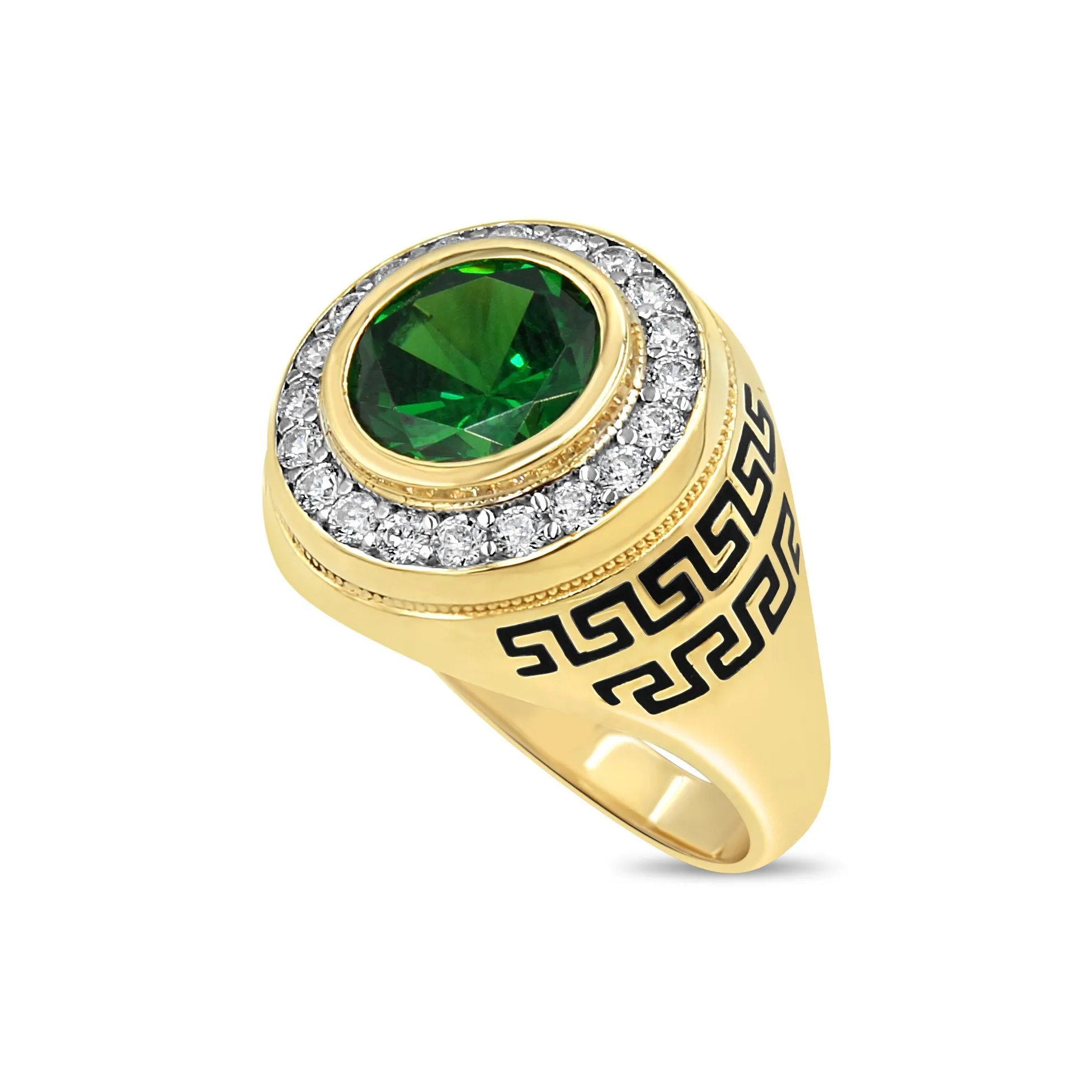 Men's Green Stone Pave set ring in 10kt Gold