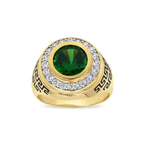 Men's Green Stone Pave set ring in 10kt Gold