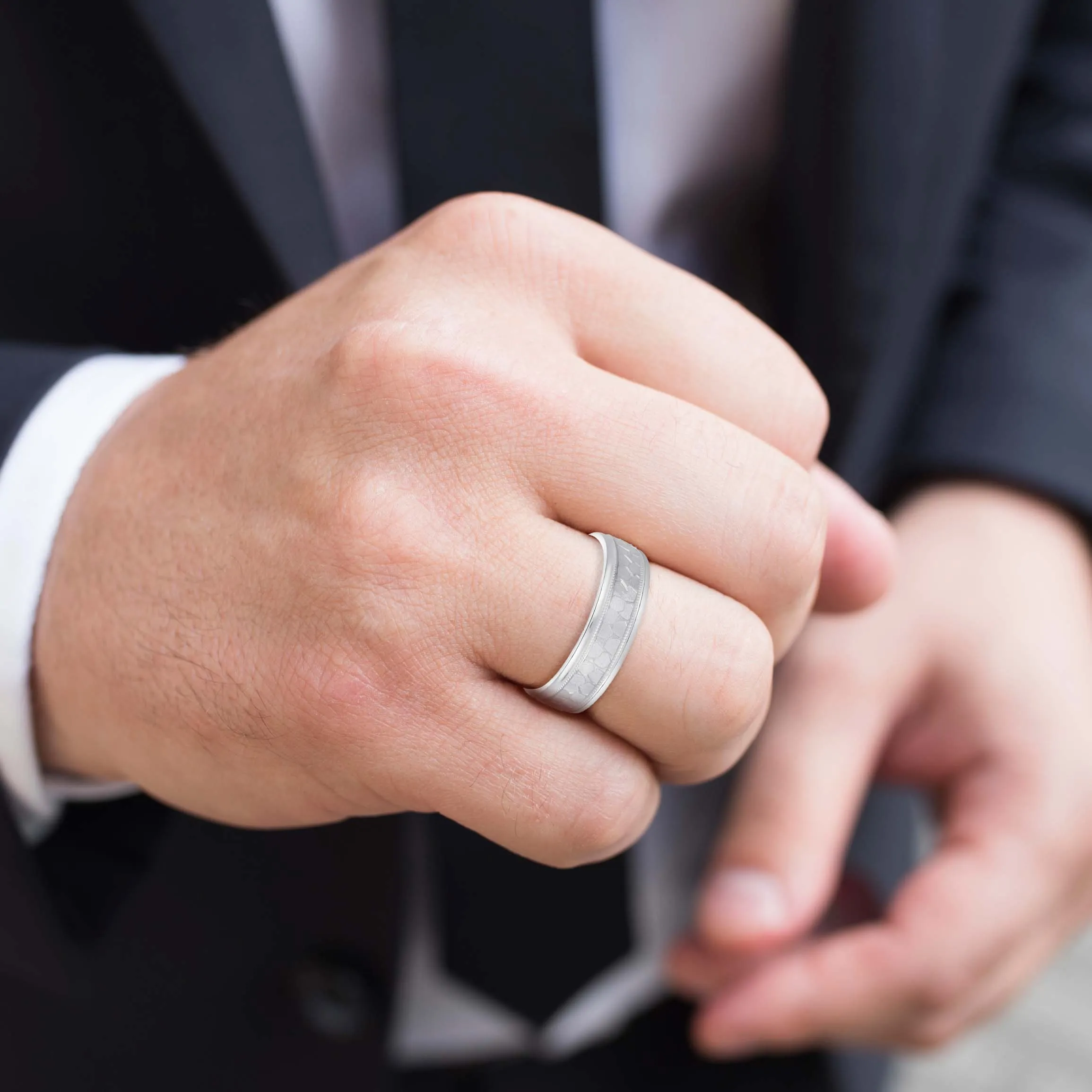 Men's Hammered Milgrain Style Wedding Band