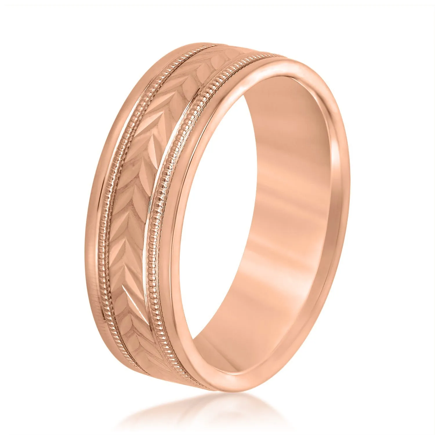 Men's Leafy Floral Design with Milgrain Band