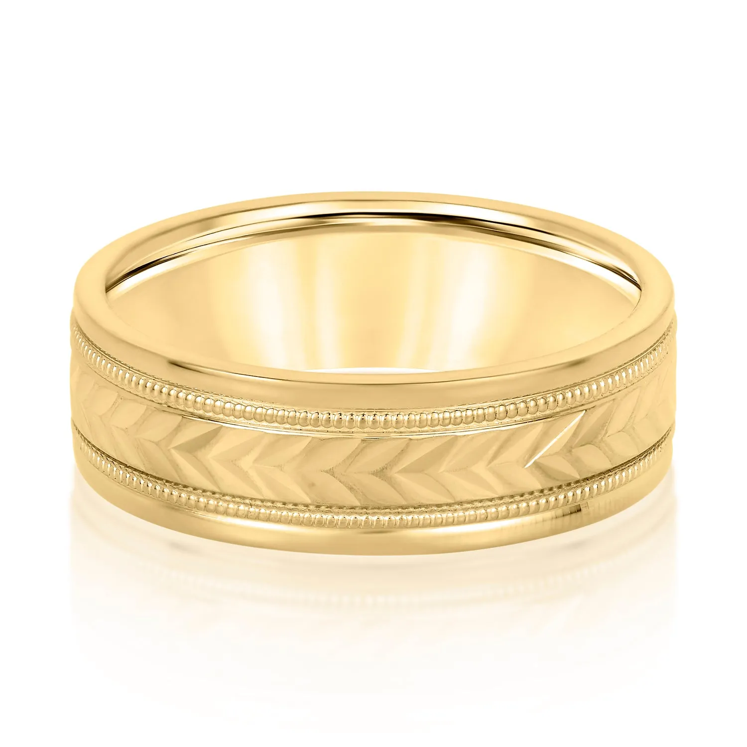 Men's Leafy Floral Design with Milgrain Band